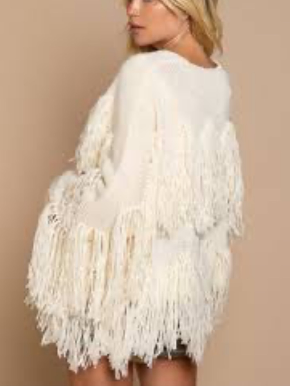 POL Cream Fringe Knit Cardigan Sweater size M